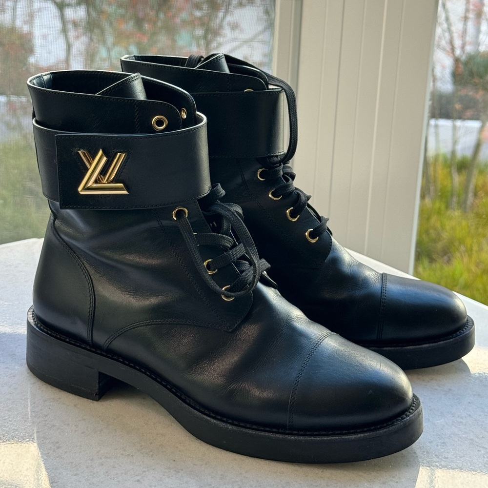 Louis Vuitton Black Leather Combat Boots